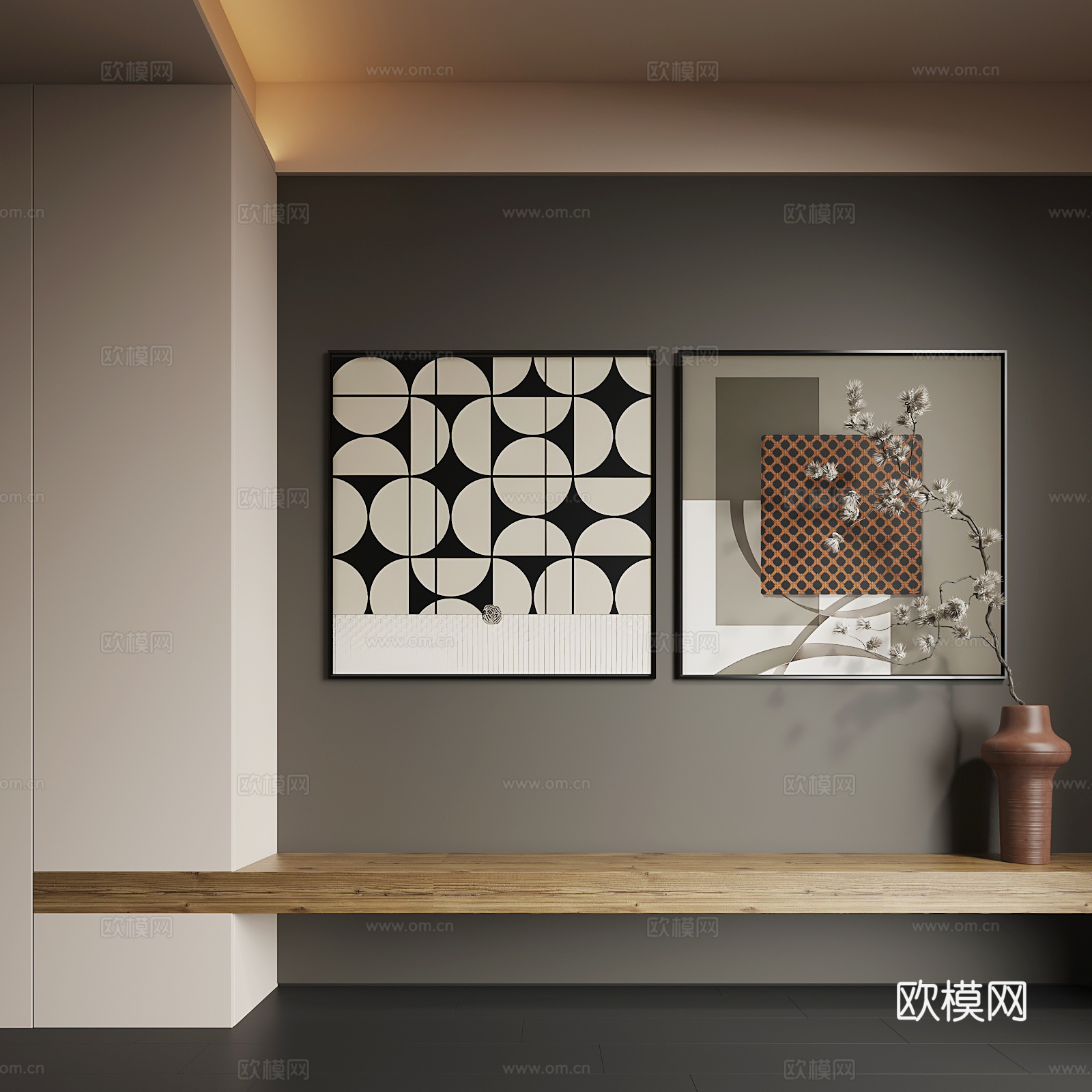 现代挂画 现代抽象挂画 现代组合画3d模型