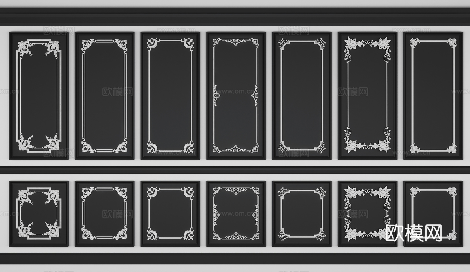 欧式简约护墙板雕花组合3d模型