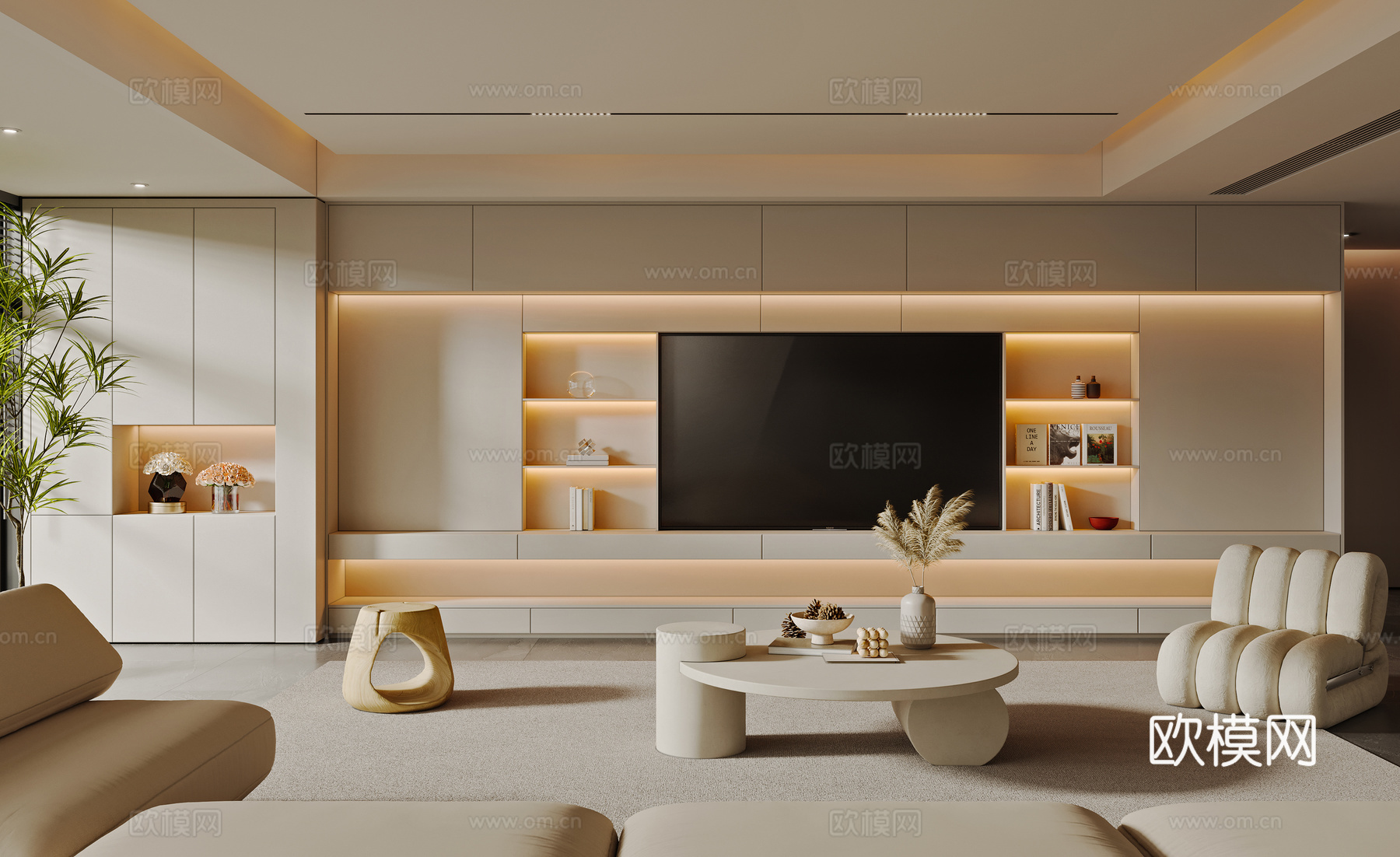 奶油风客厅3d模型
