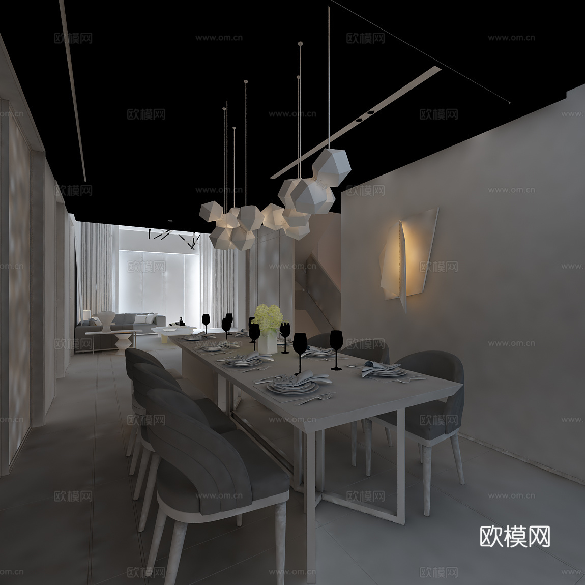 现代餐厅 餐桌椅组合3d模型