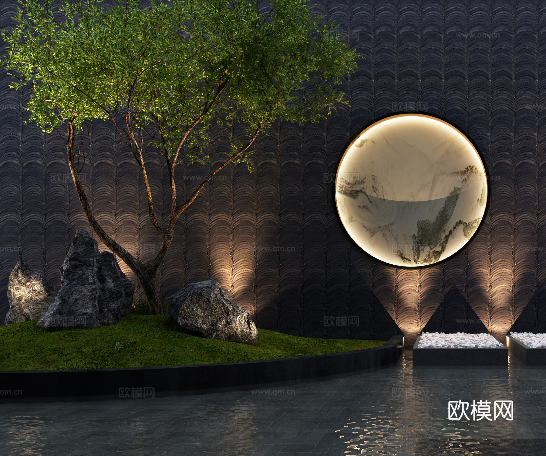 新中式绿植景观石头3d模型
