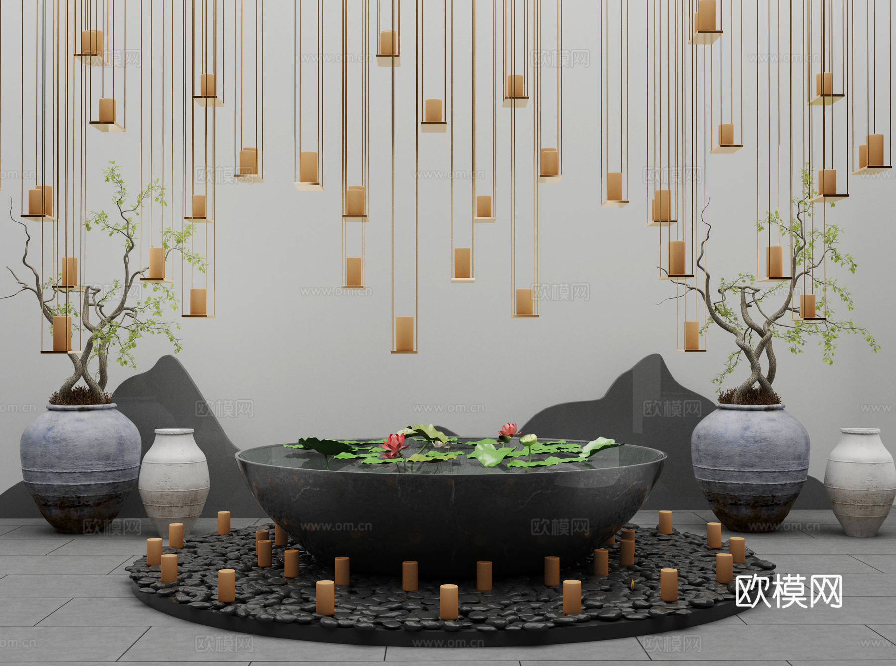 新中式庭院景观3d模型