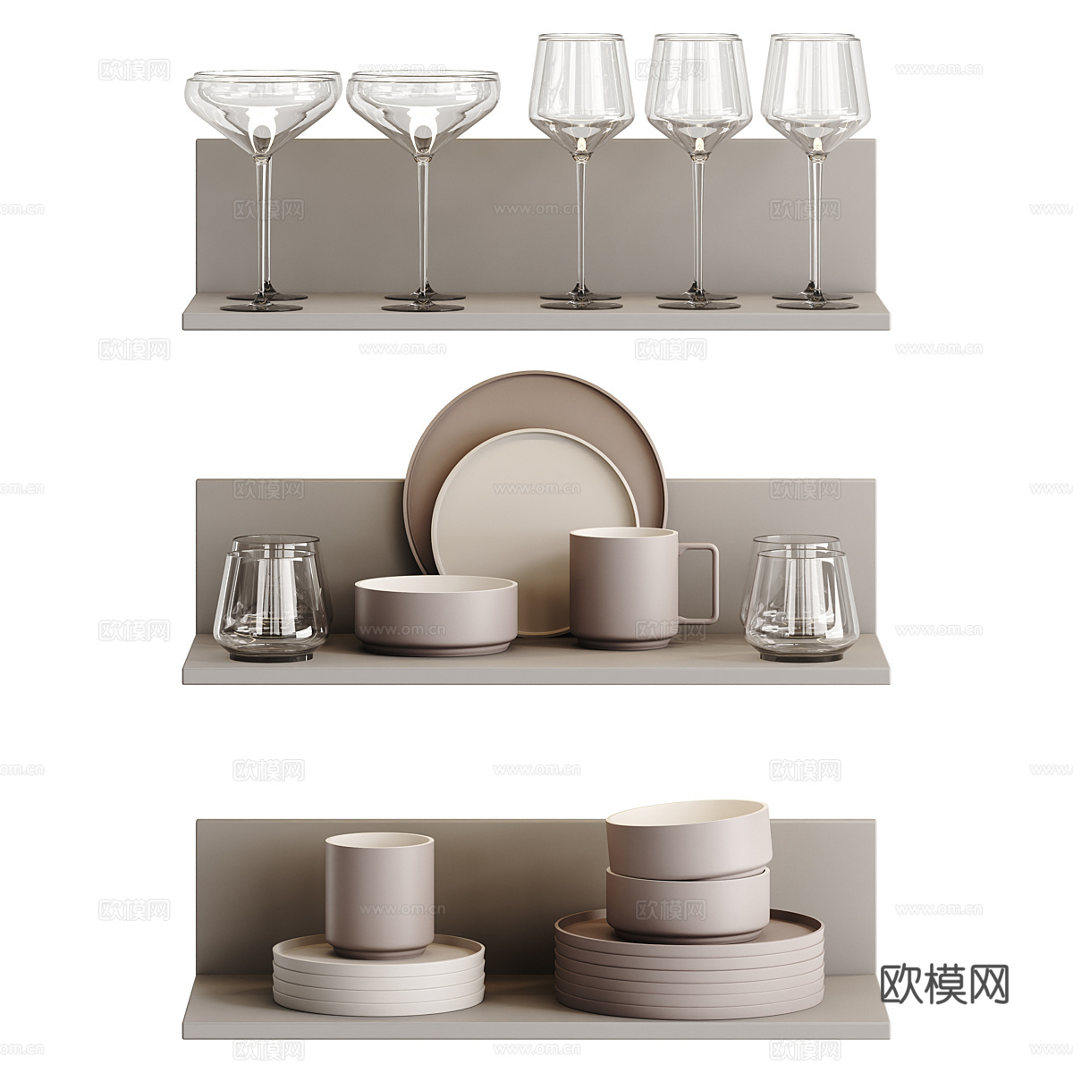 现代奶油风餐具组合3d模型