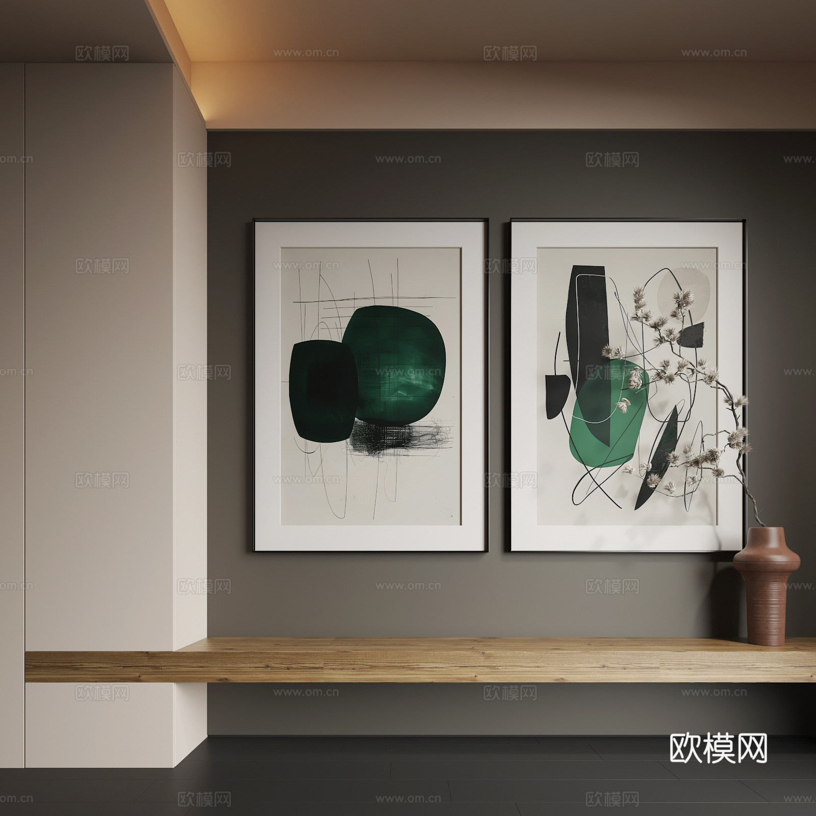 现代挂画 现代抽象挂画 现代组合画su模型