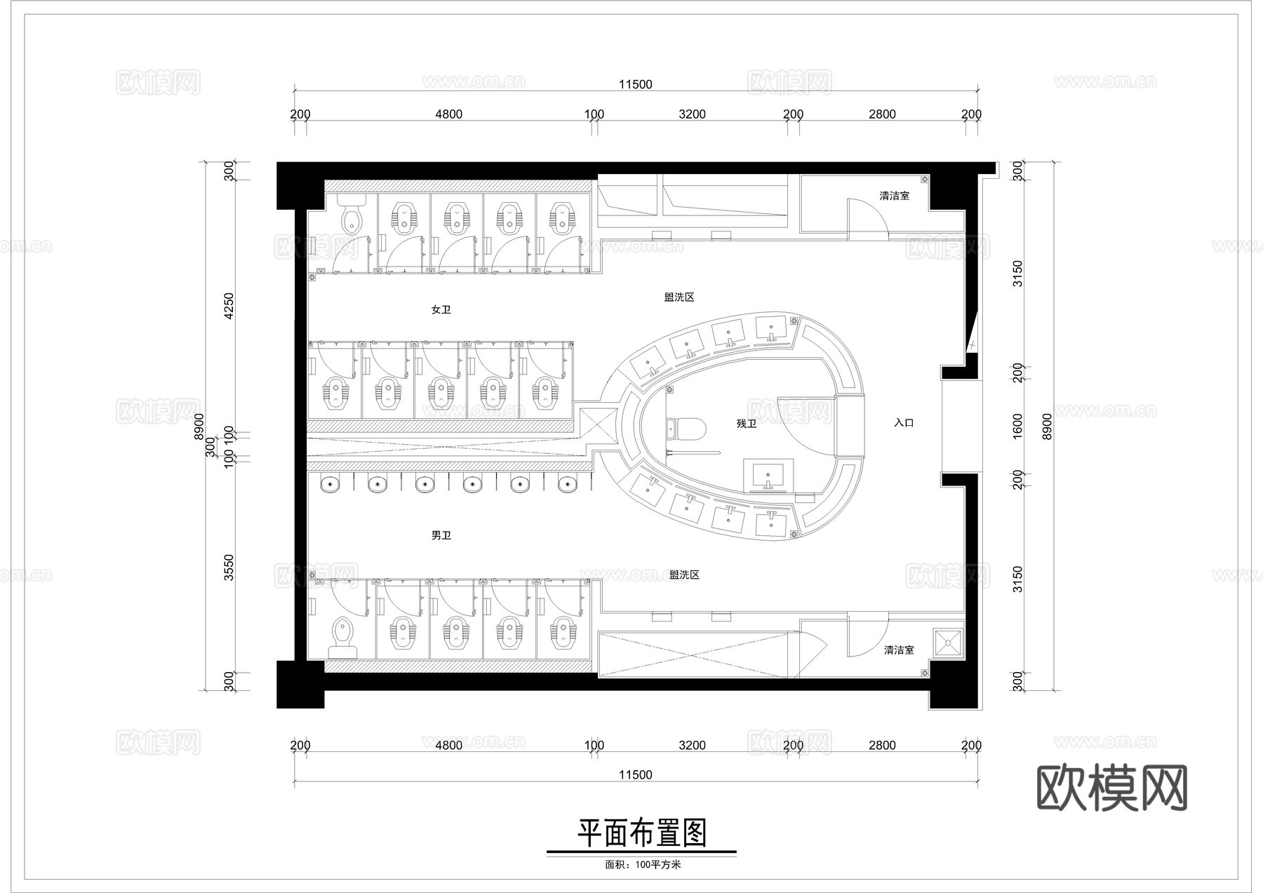 公共卫生间平面图cad施工图