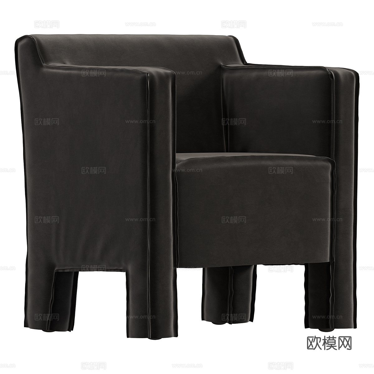 现代意式黑色布艺扶手椅3d模型