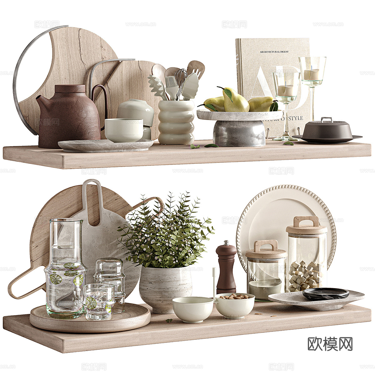 现代侘寂奶油风餐具组合3d模型