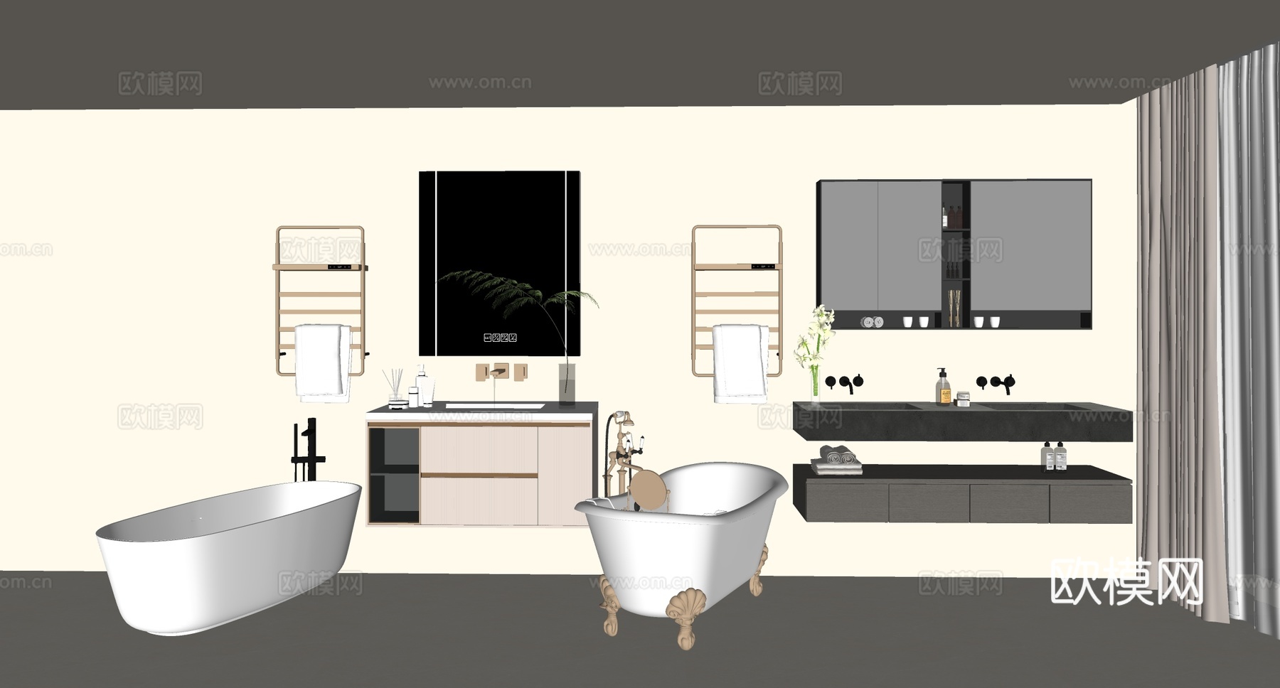现代洗浴用品 洗手台 浴室用品 浴缸su模型