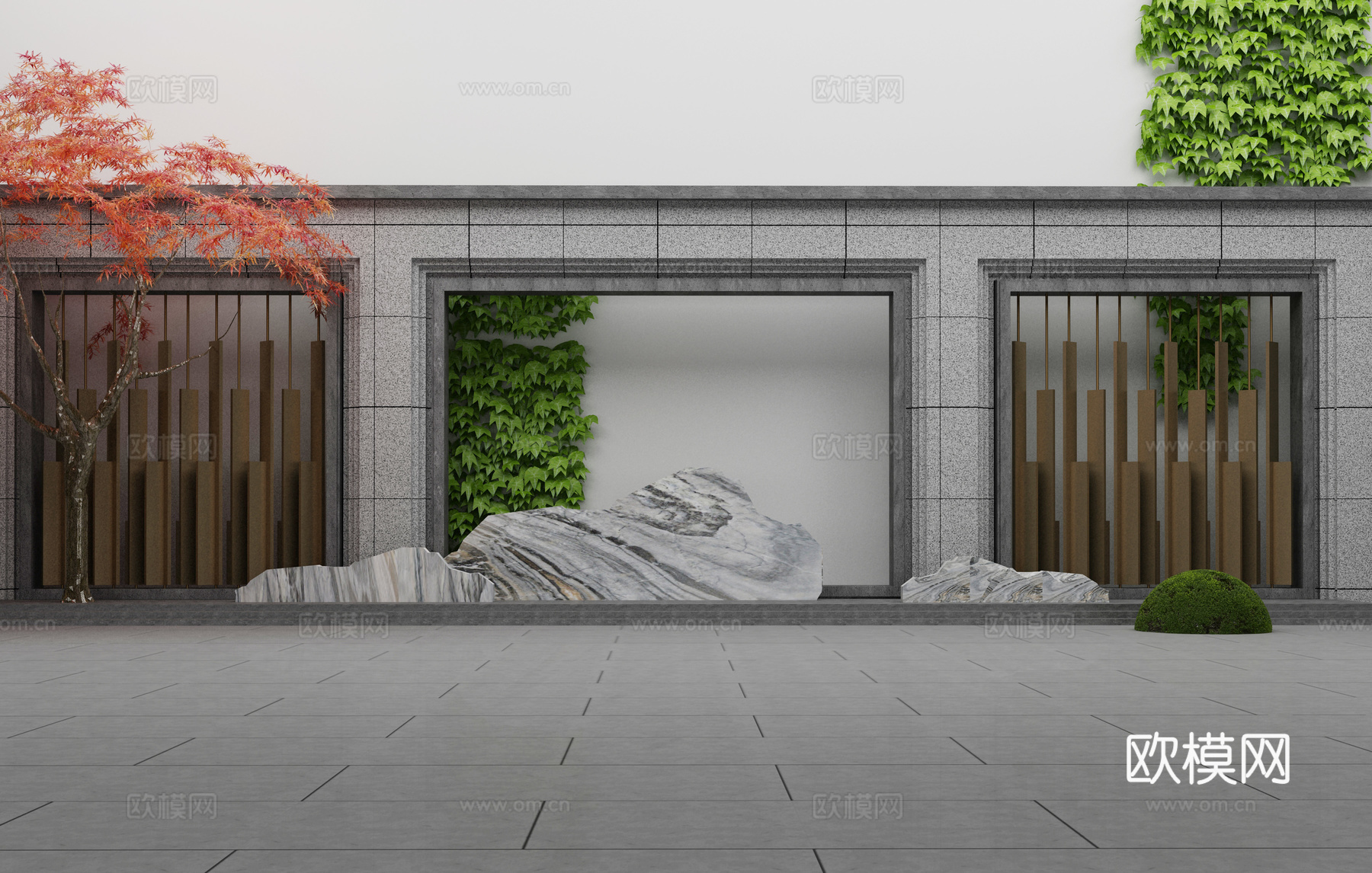 景观小品 禅意空间 小区入口 水景墙3d模型