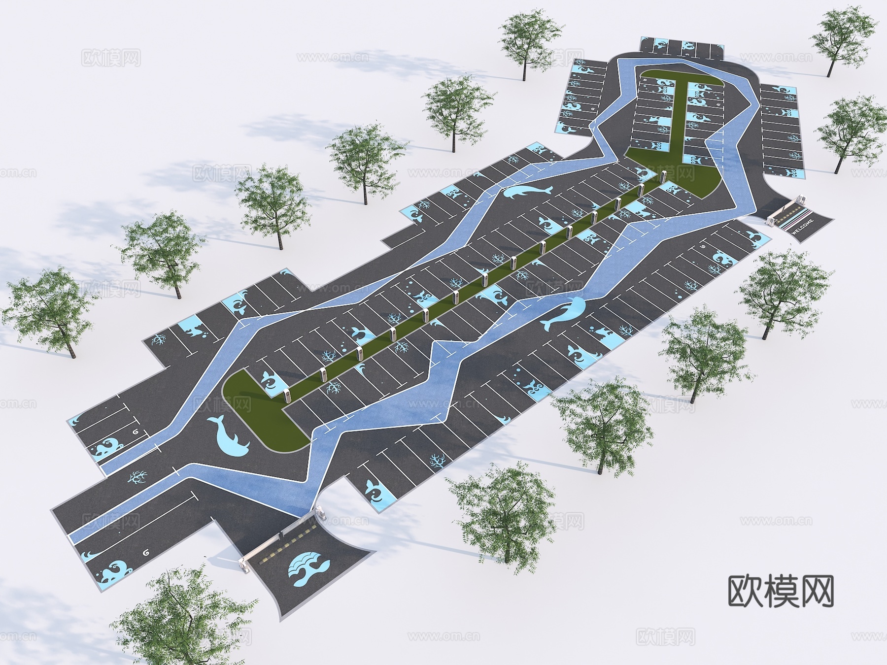 现代停车场 特色停车位 彩绘停车场 景区停车场3d模型