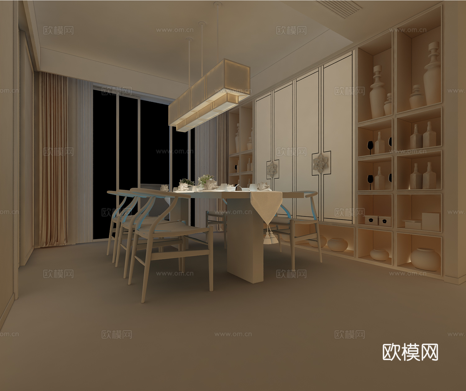 中式餐厅 餐桌椅组合3d模型