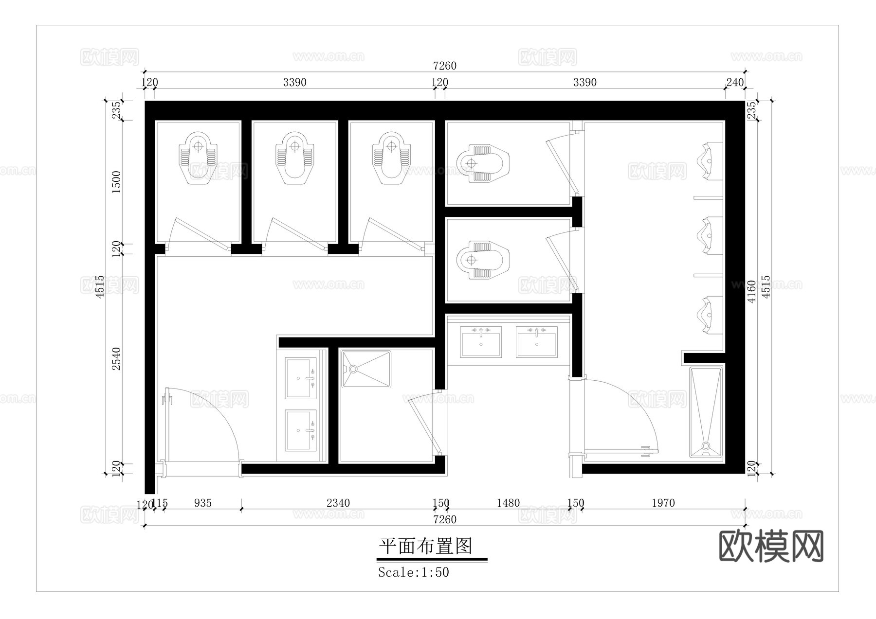 公共卫生间平面图cad施工图
