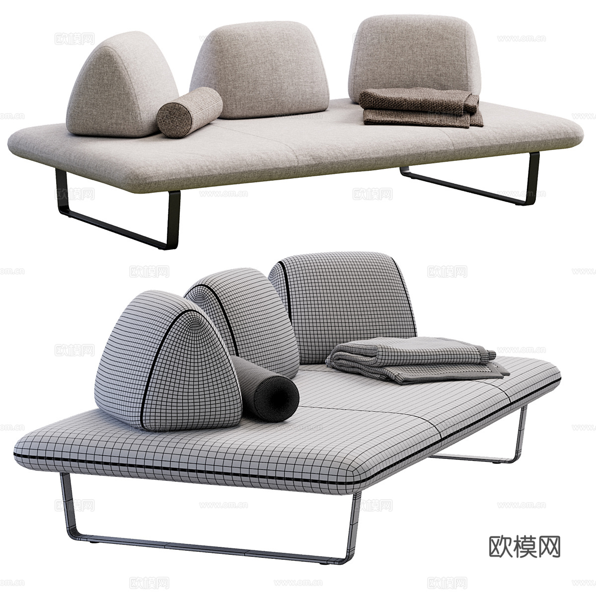 现代意式极简双人休闲沙发3d模型