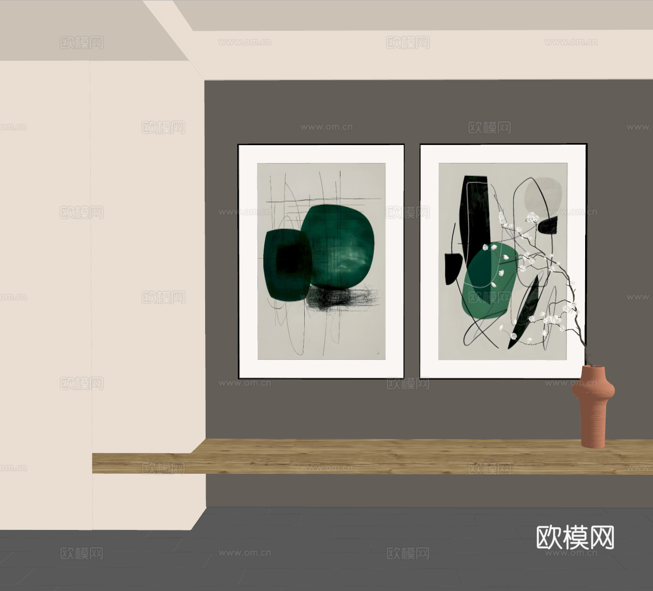 现代挂画 现代抽象挂画 现代组合画su模型