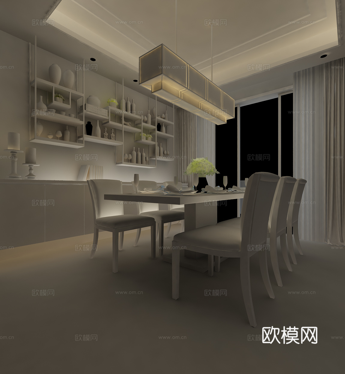 现代简约餐厅 餐桌椅组合3d模型