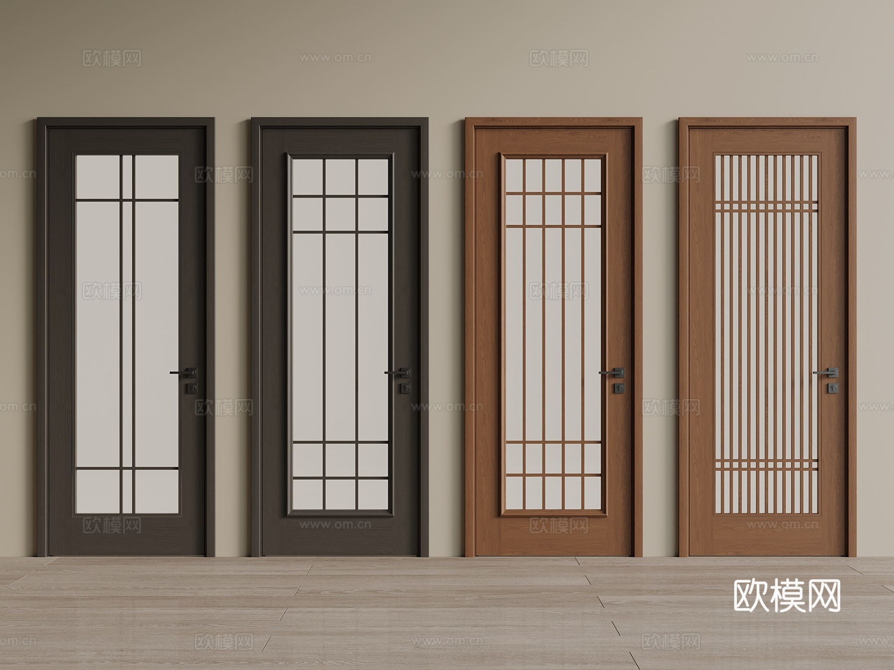 新中式 中古 单开门 木门 室内门 厨房门 卫生间门su模型