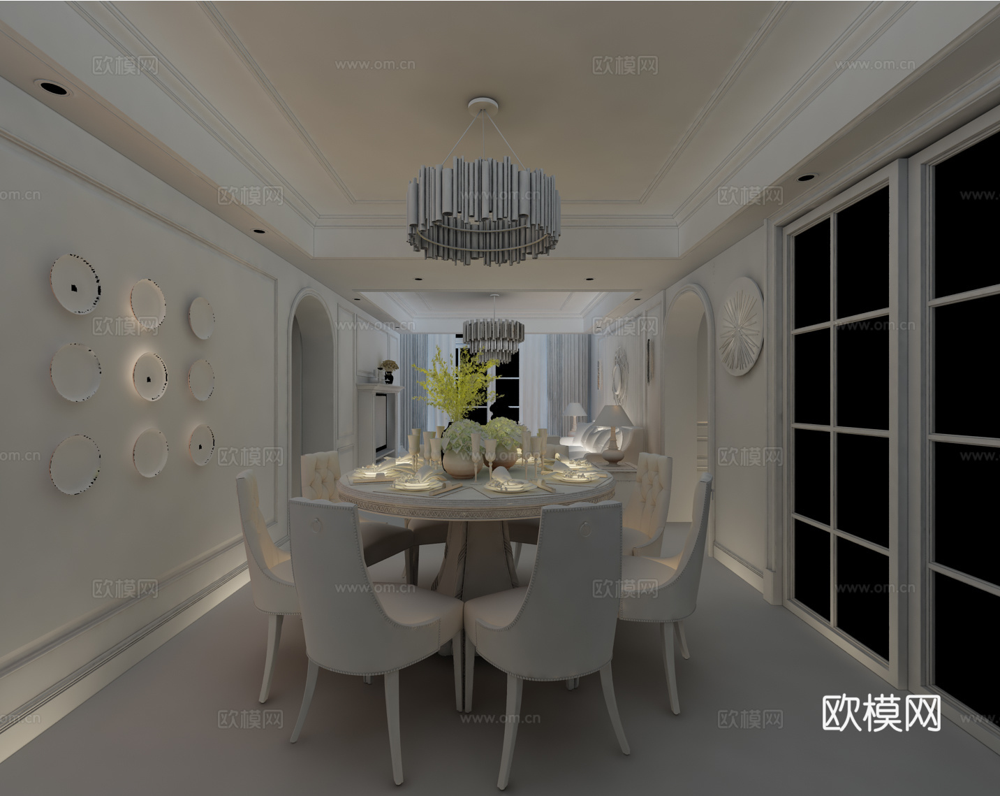 后现代餐厅 餐桌椅组合3d模型
