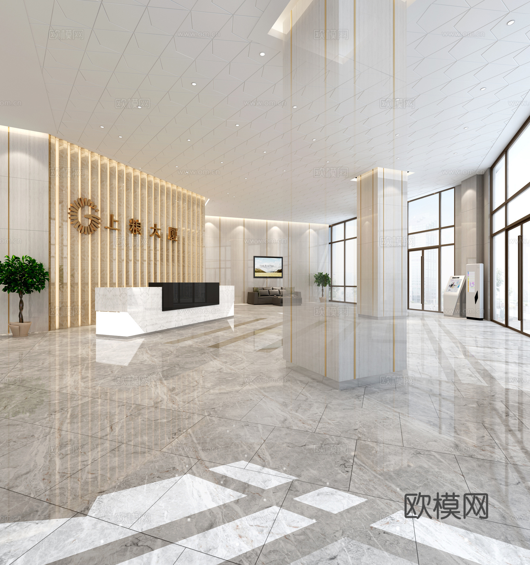 现代前台 接待走廊 时尚大厦3d模型