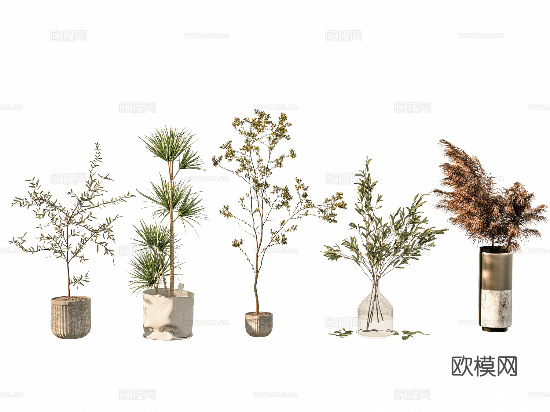 盆栽 办公室盆栽 绿植盆栽 麦穗枯枝摆件 花瓶绿植 绿植造景su模型