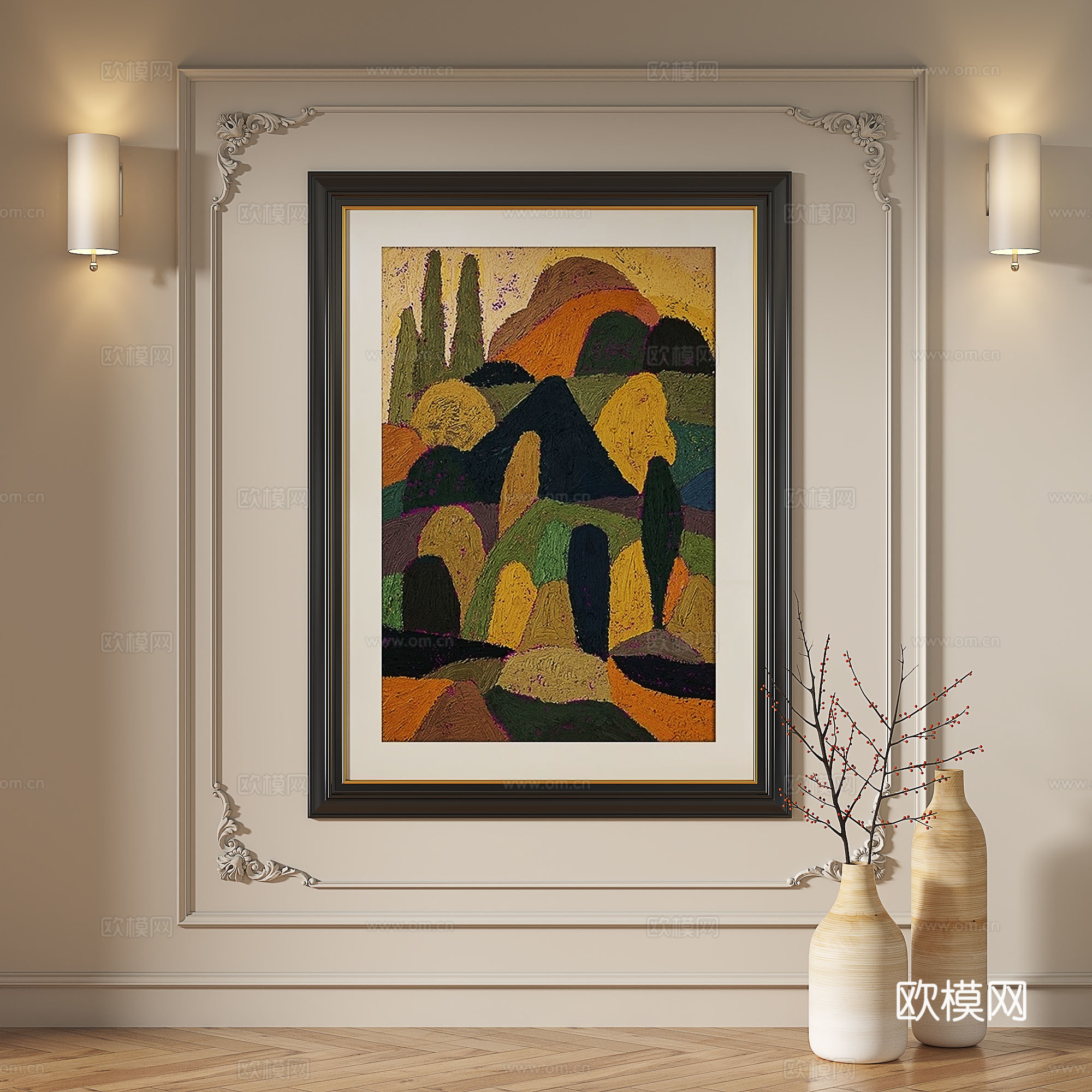 法式，复古，简约，轻奢，现代，简约，抽象，装饰画3d模型