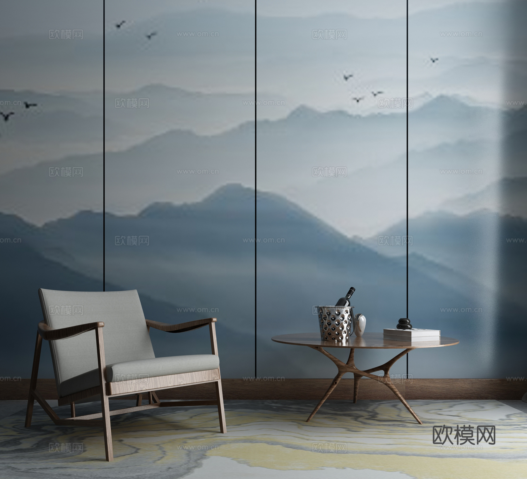 新中式沙发茶几组合3d模型