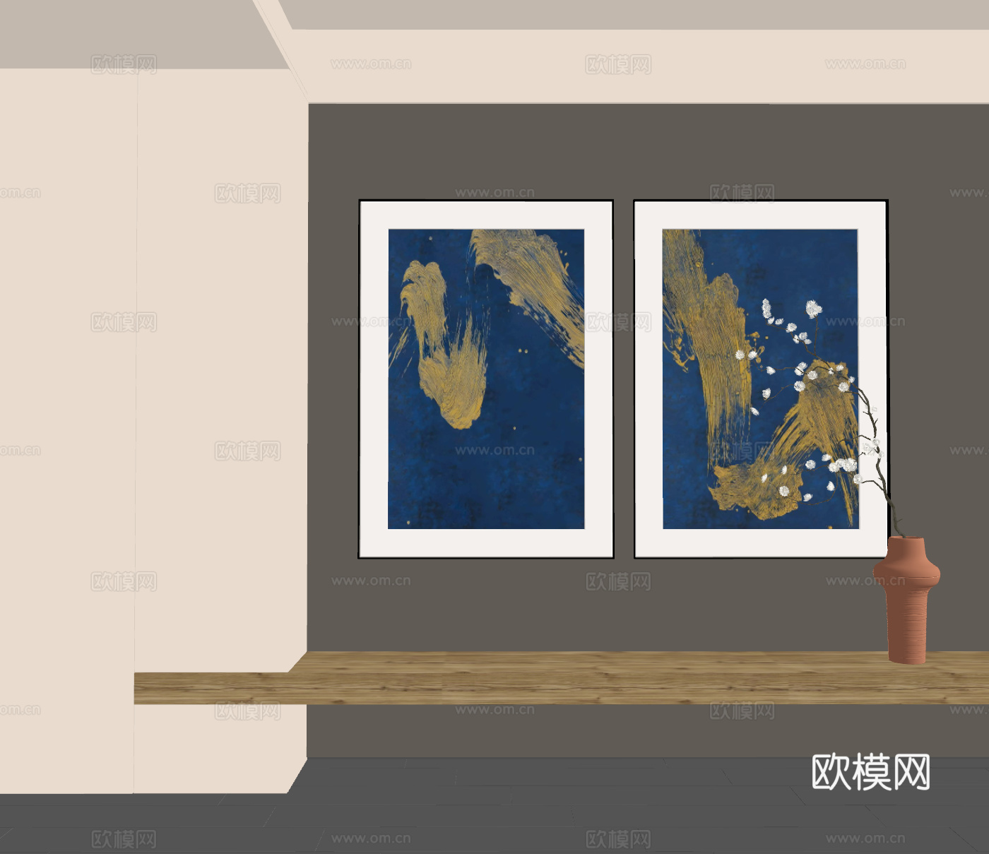 现代挂画 现代抽象挂画 现代组合画su模型