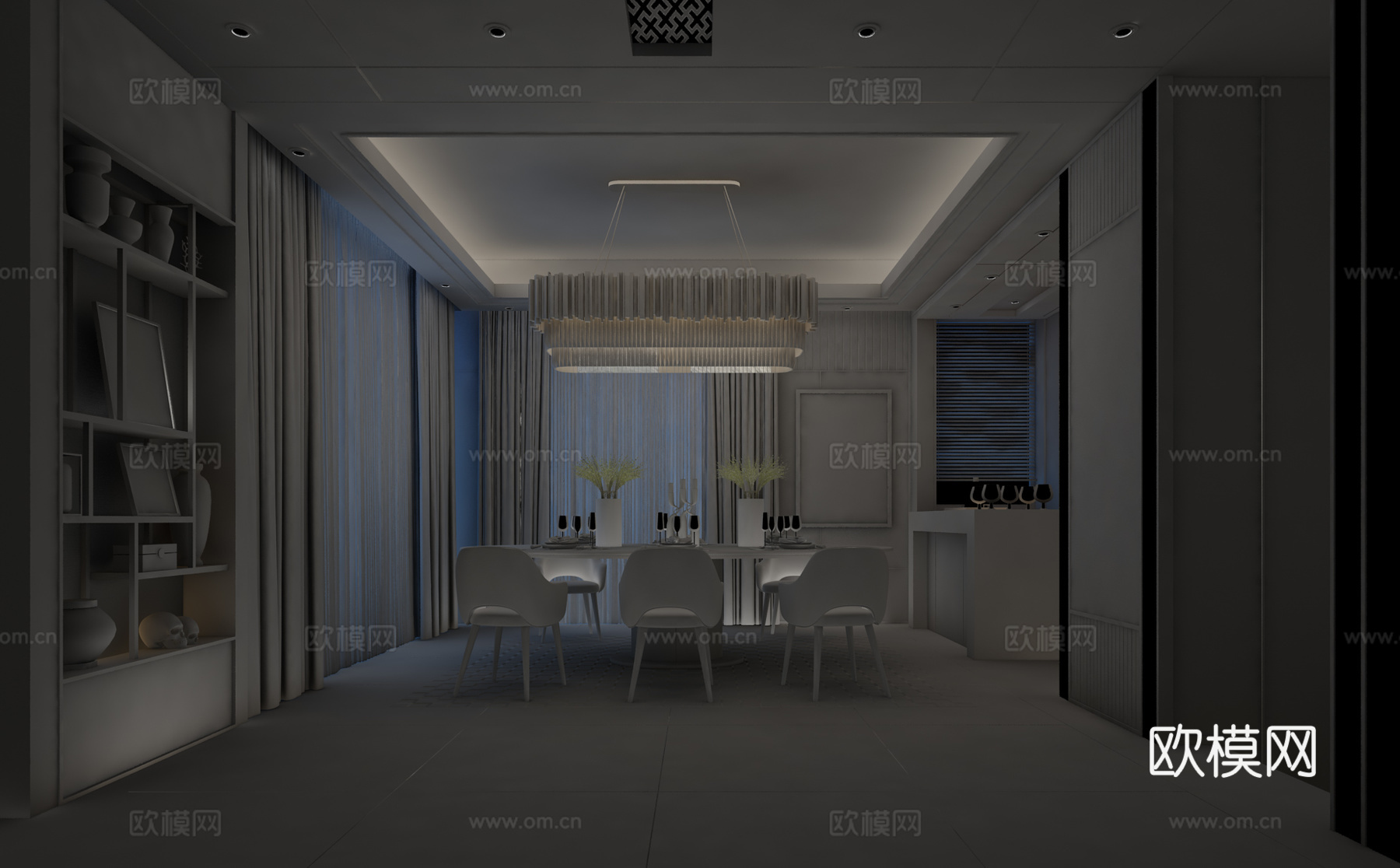 现代餐厅 餐桌椅组合3d模型
