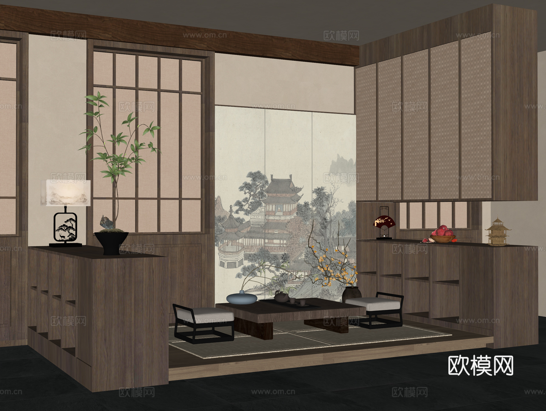 新中式茶室su模型