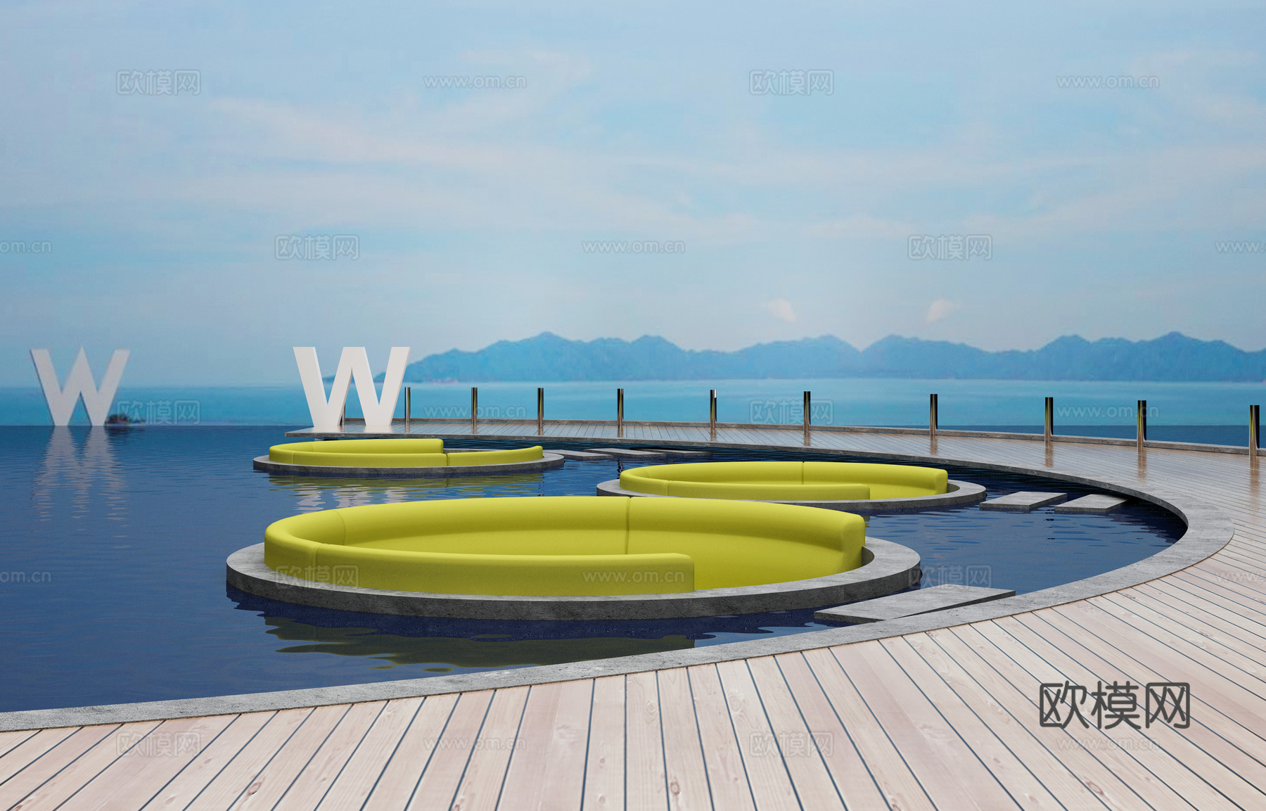 户外景观水池 娱乐休闲区 W酒店3d模型