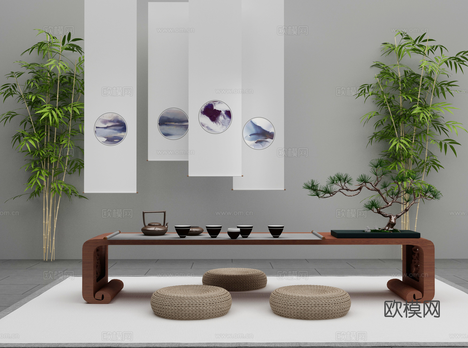新中式庭院景观小品3d模型