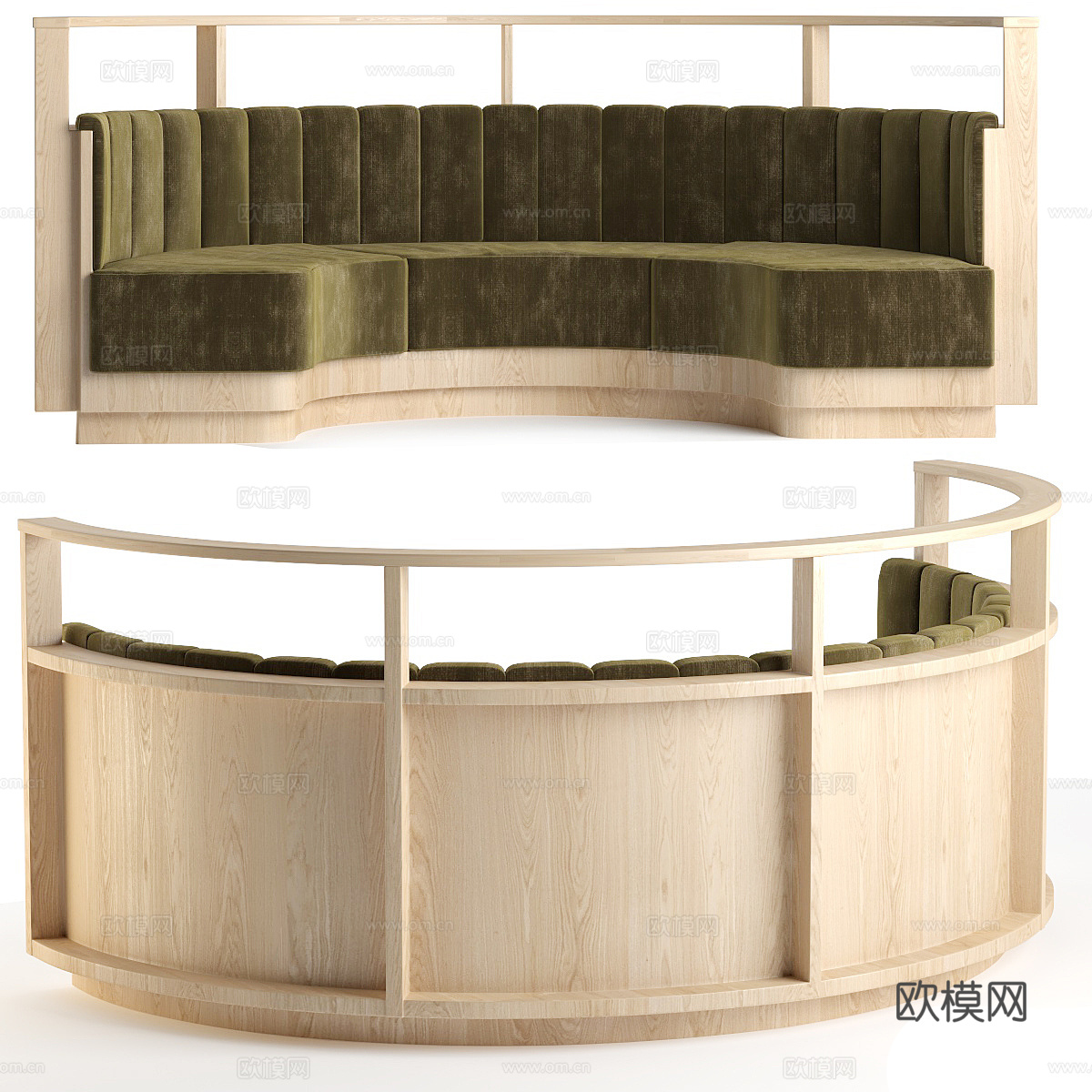 新中式原木弧形卡座沙发3d模型