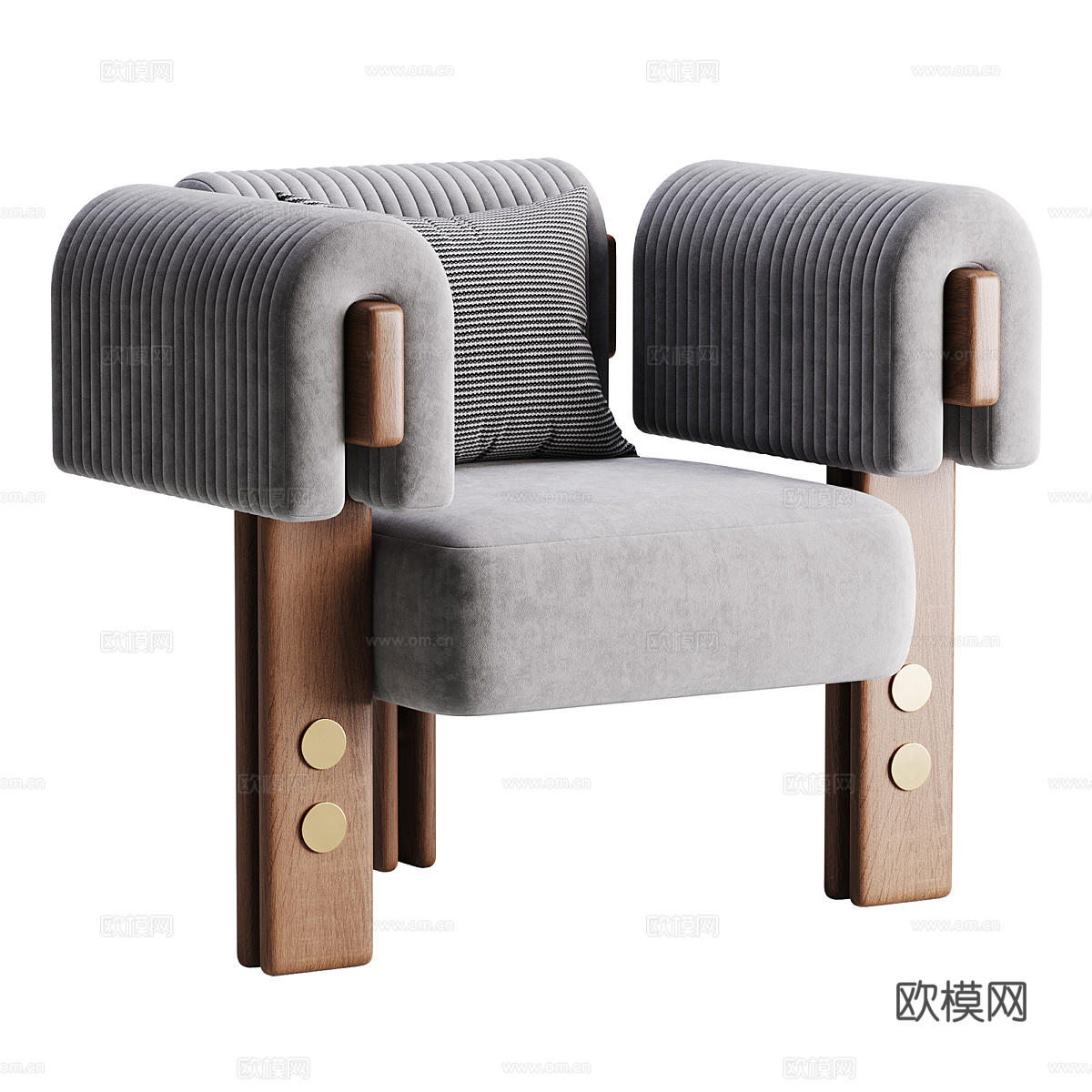新中式中古风木制布艺扶手椅3d模型