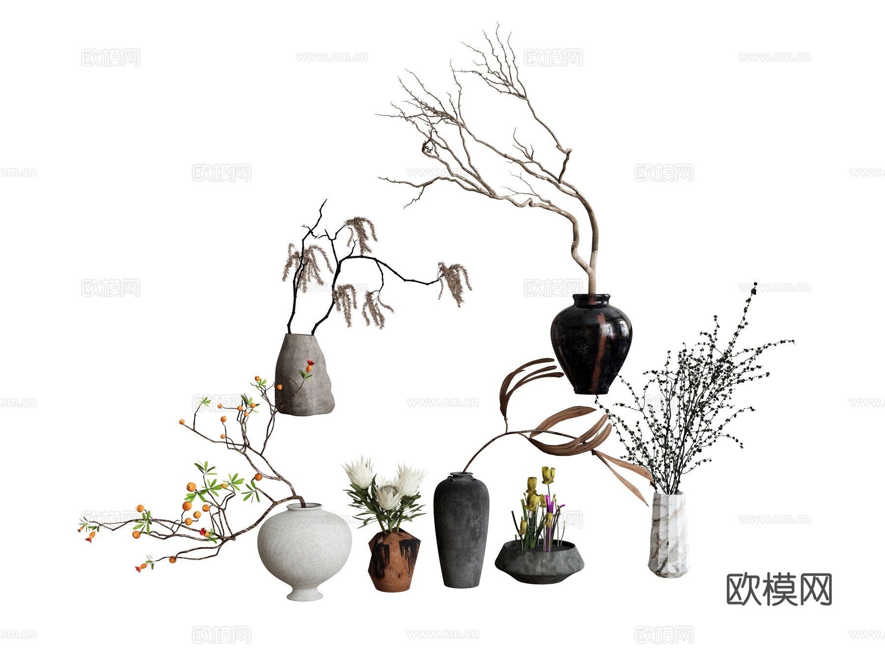 花瓶花盆盆栽  盆景植物绿植su模型