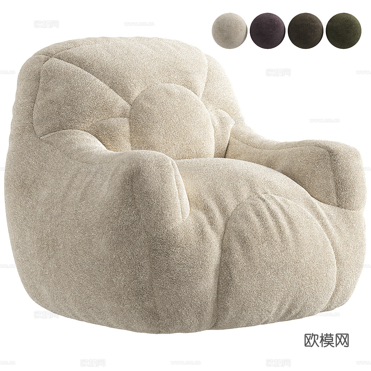 现代奶油风布艺休闲沙发3d模型