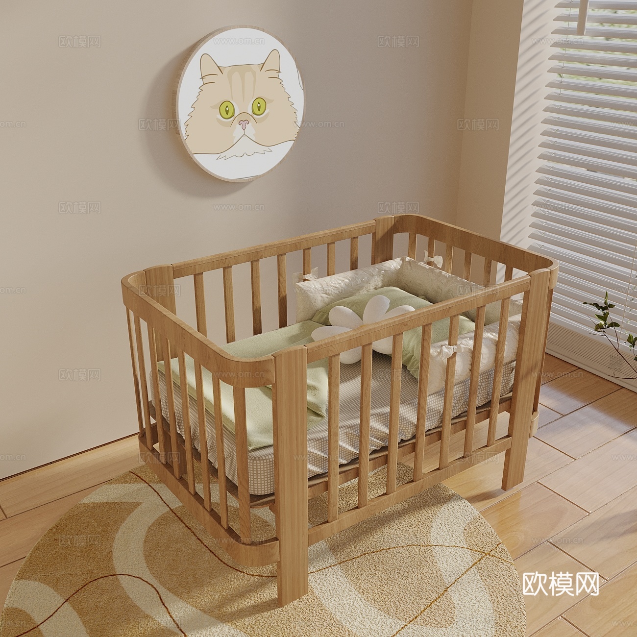 现代原木风婴儿床 婴儿床3d模型