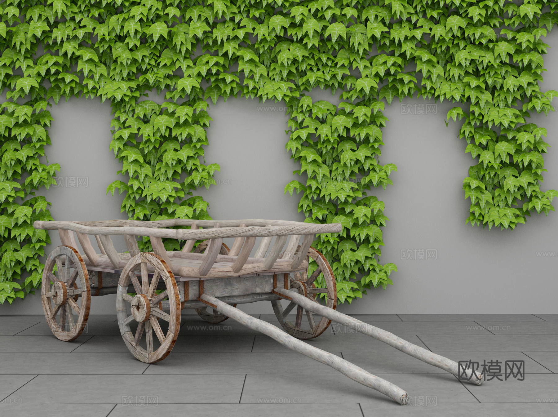 中式景观小品 马车模型 板车3d模型