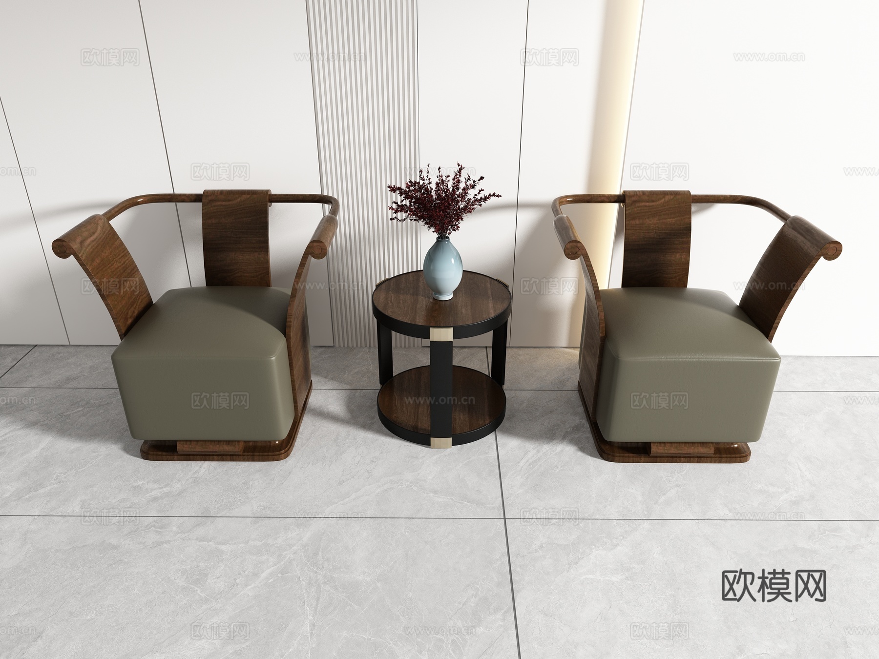 中式休闲椅组合3d模型