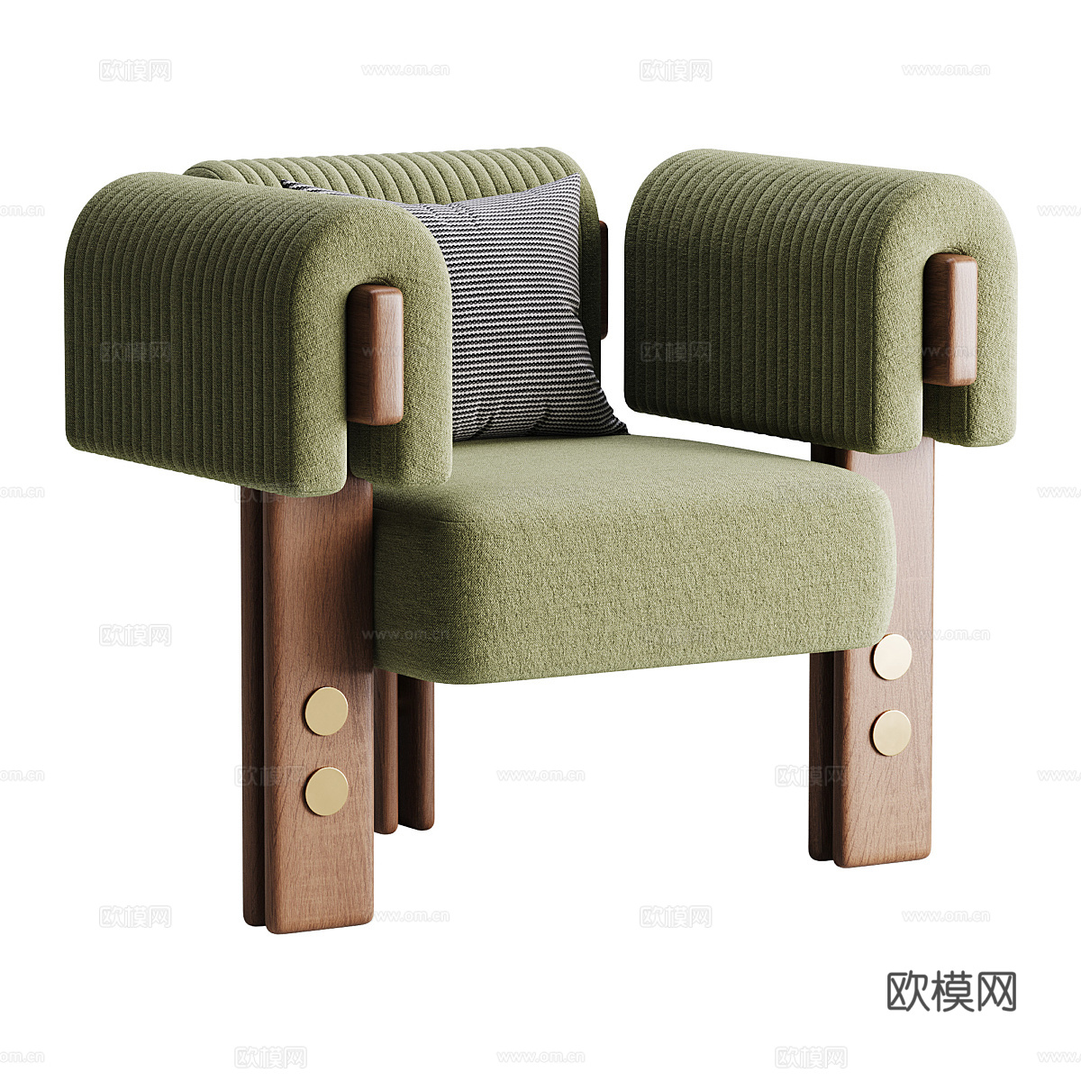 新中式中古风木制布艺扶手椅3d模型