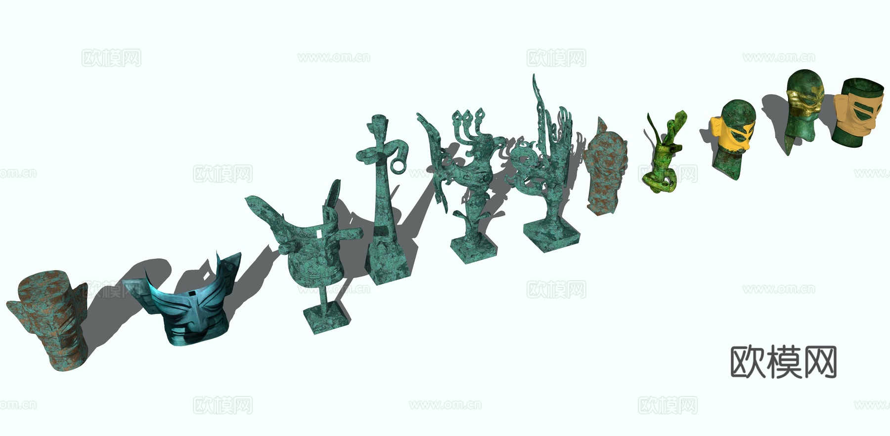 三星堆面具脸谱 青铜面具头像 中式古董文玩文物 雕塑小品 太3d模型