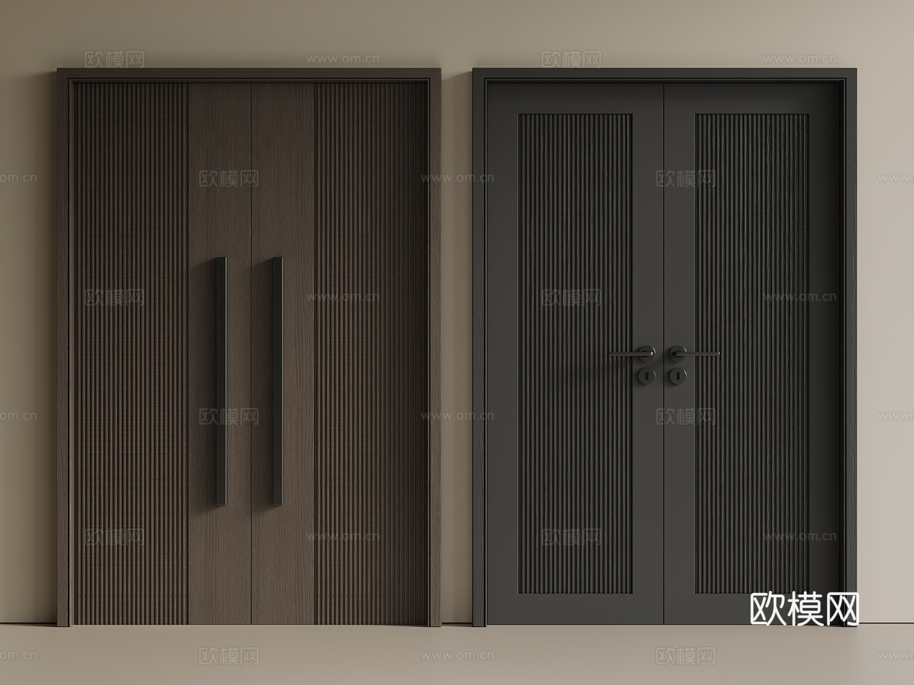 新中式 中古 双开门 木门 别墅大门 防盗门 铁门 房3d模型
