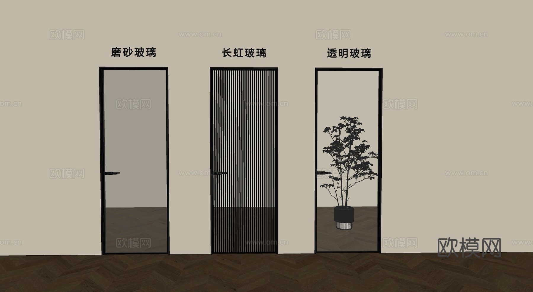 现代单开门 极窄门 长虹玻璃单开门 磨砂玻璃门su模型