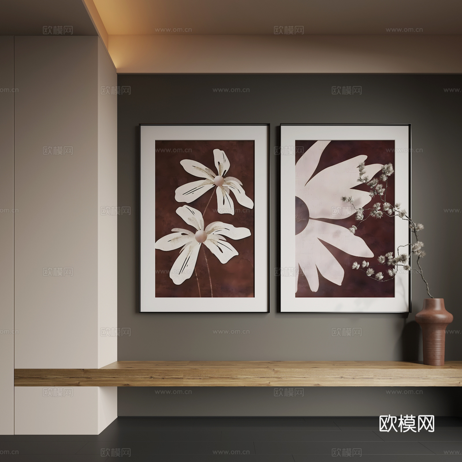 现代挂画 现代抽象挂画 现代组合画su模型
