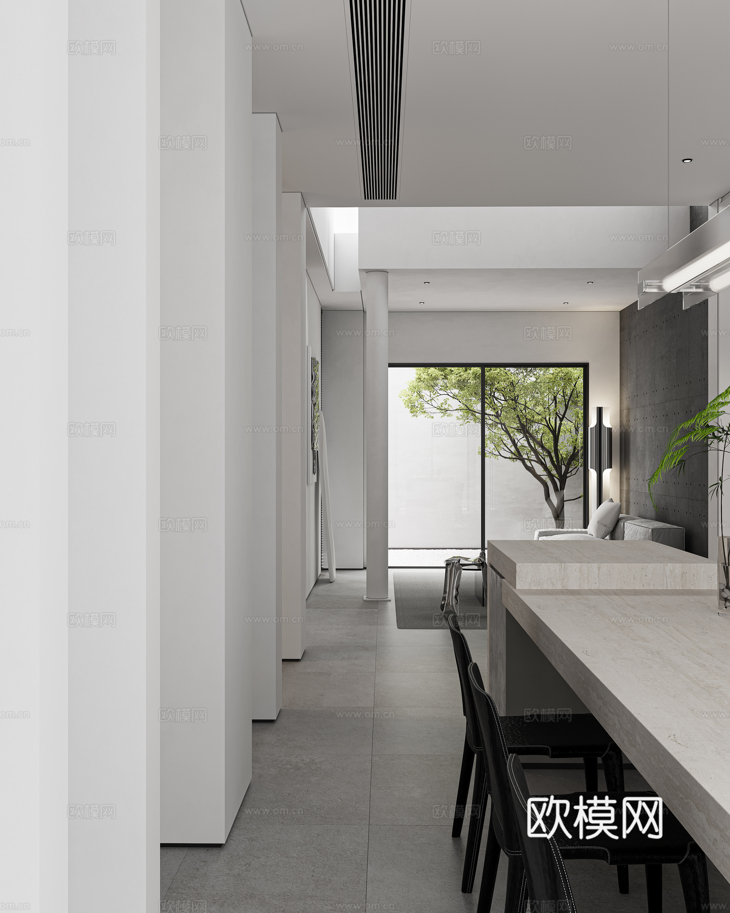 现代极简客餐厅 挑空 别墅 沙发茶几组合3d模型