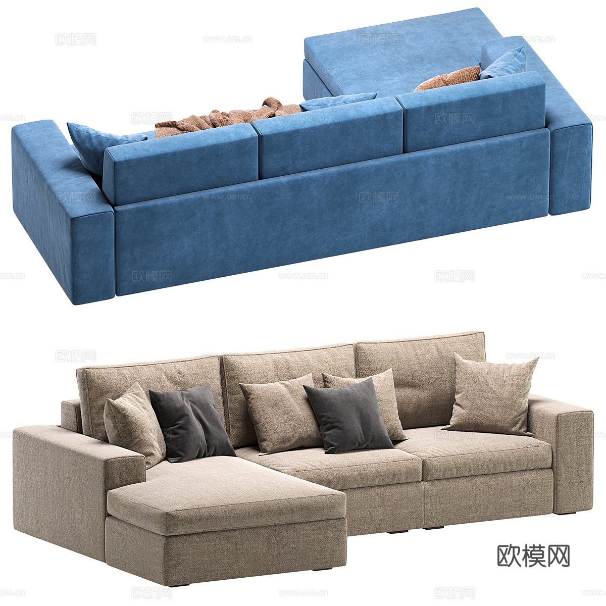 现代北欧布艺转角沙发3d模型