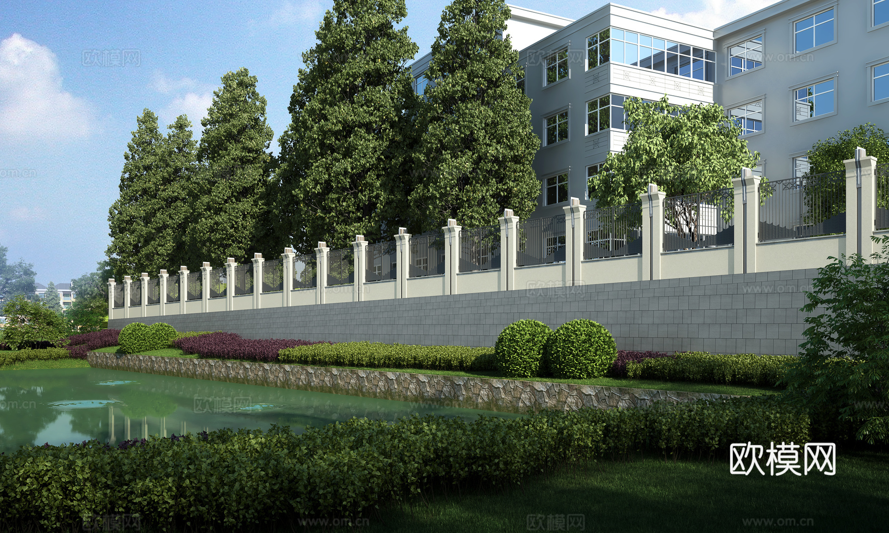 围墙河景3d模型
