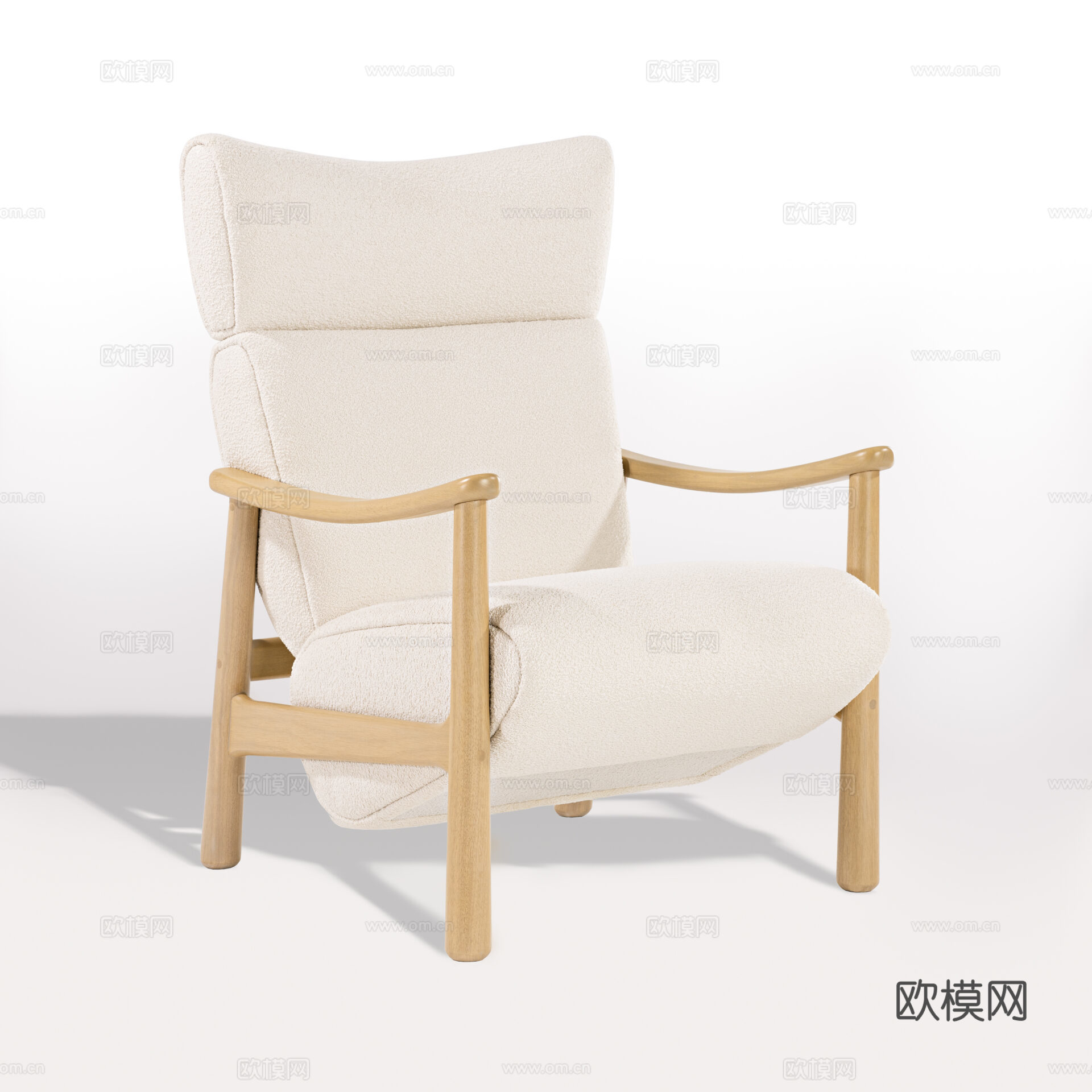 中古北欧休闲椅客厅单人扶手椅全真皮实木沙发椅卧室单椅su模型