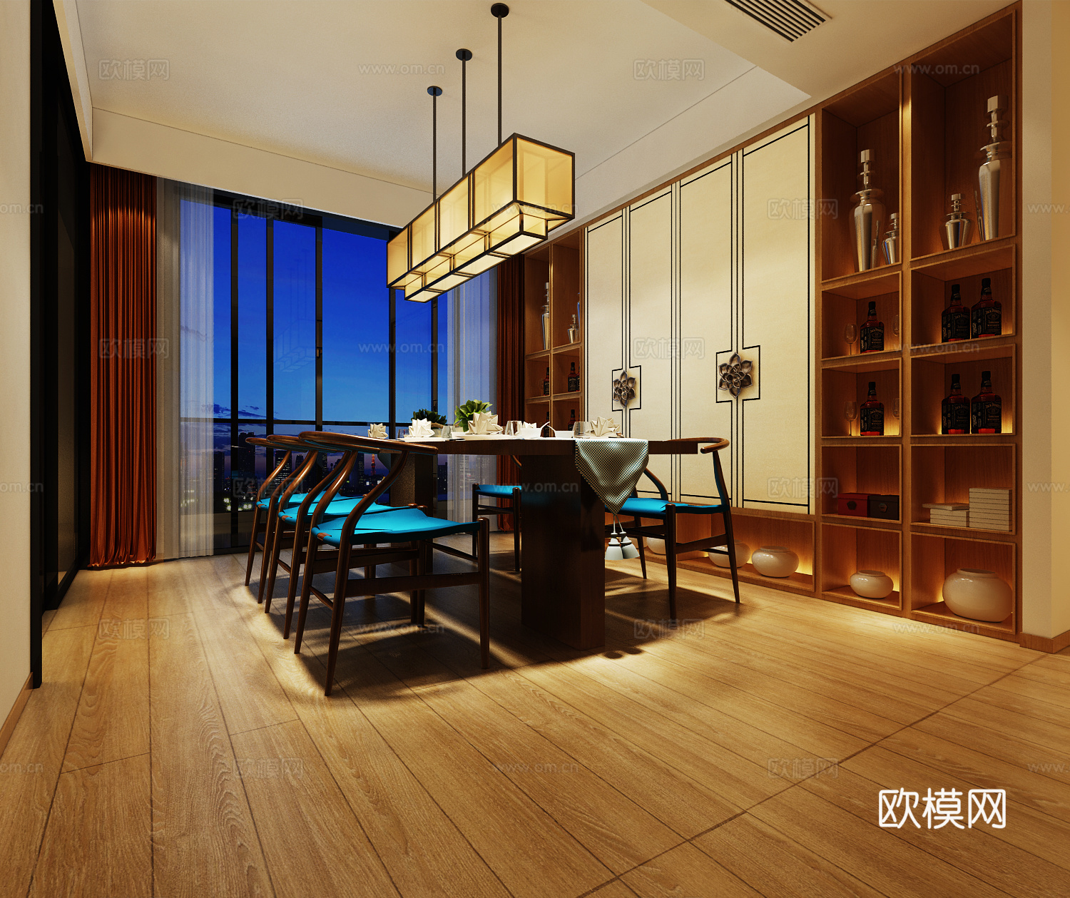 中式餐厅 餐桌椅组合3d模型