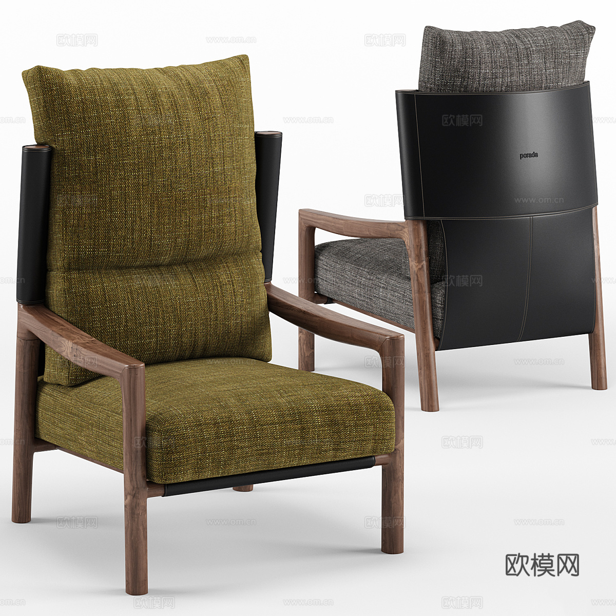 现代艺术布艺皮革高背扶手椅3d模型