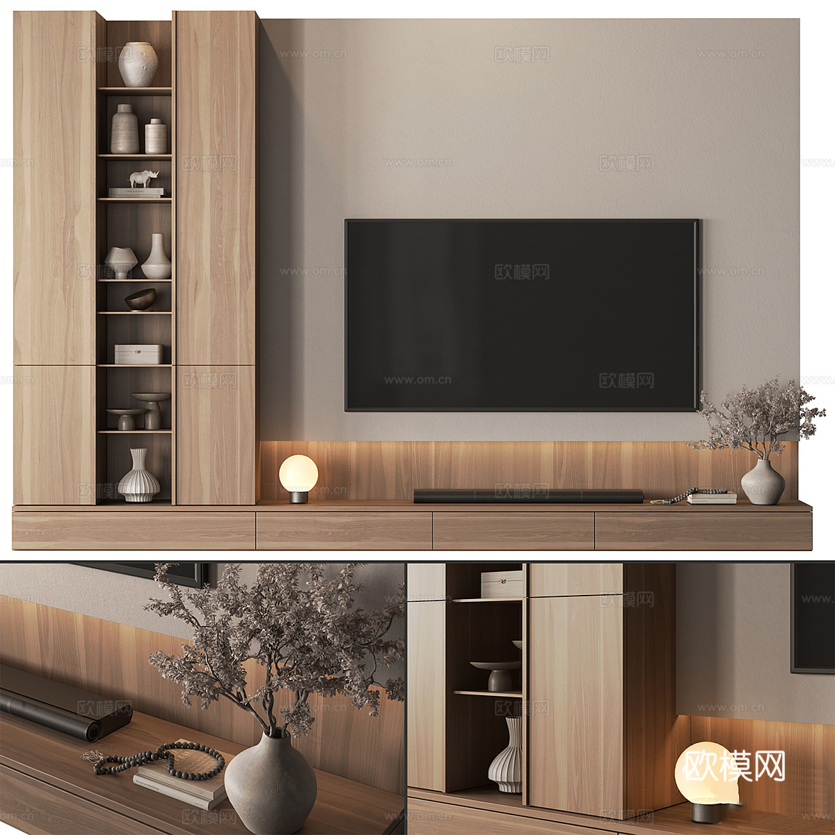 现代意式极简电视背景墙3d模型