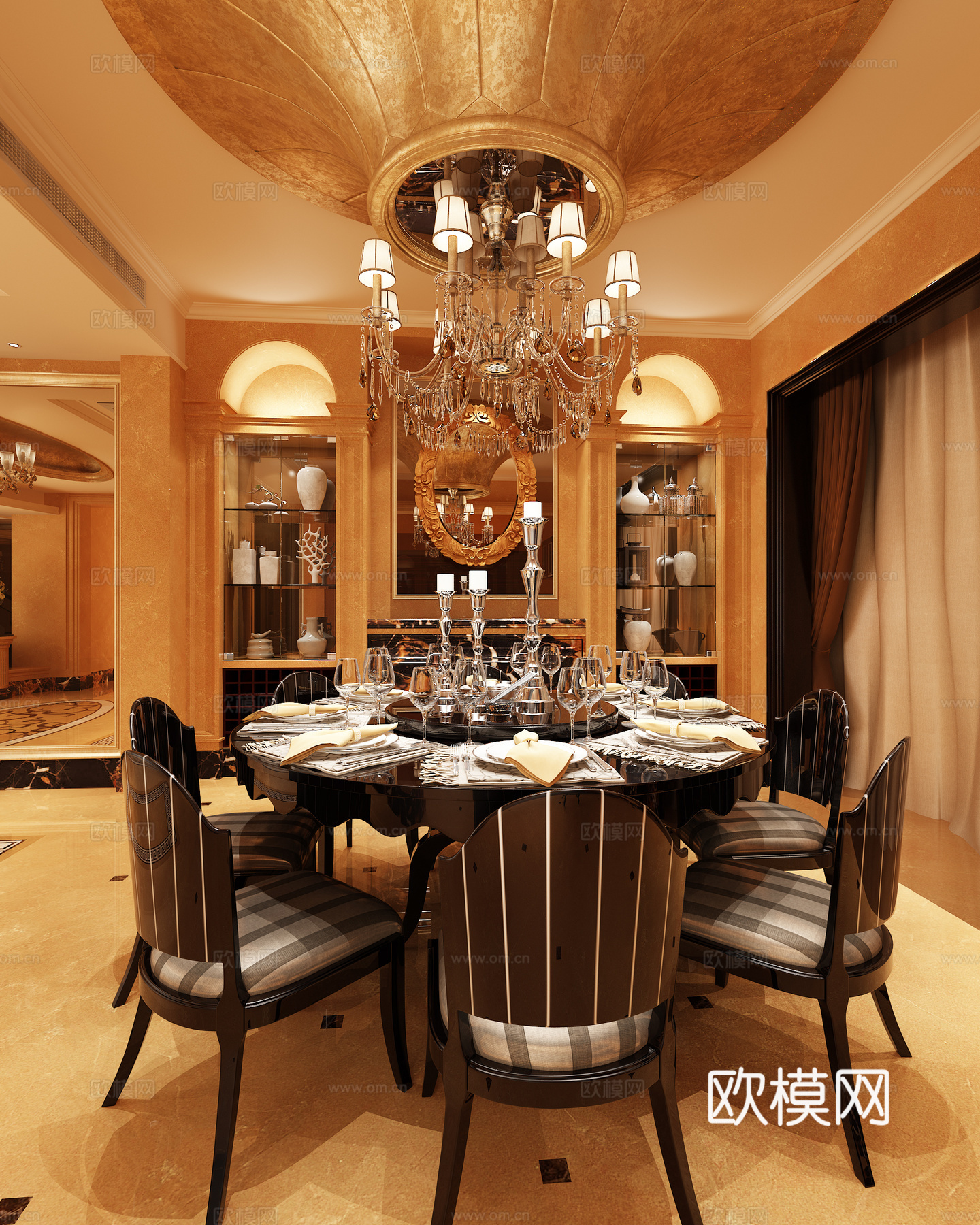 装饰主义风餐厅 餐桌椅 吊灯组合3d模型
